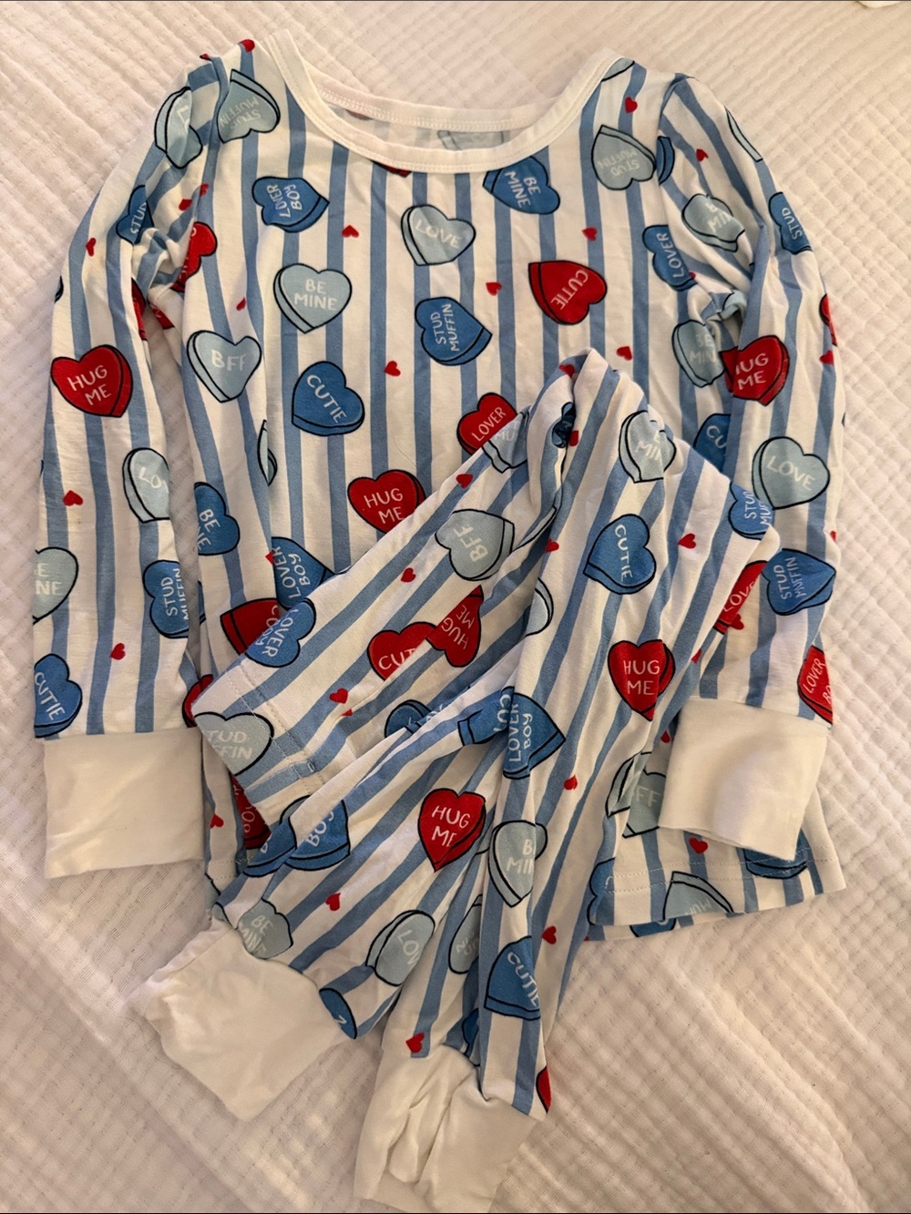 Caden Lane Blue, Red & White Heart Candy Stripe Kids Pajama Set